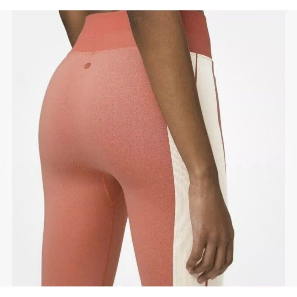 Lululemon Women Leggings Size 2 Ebb to Train Tight High Rise Peach Pink Abstract - Picture 4 of 10